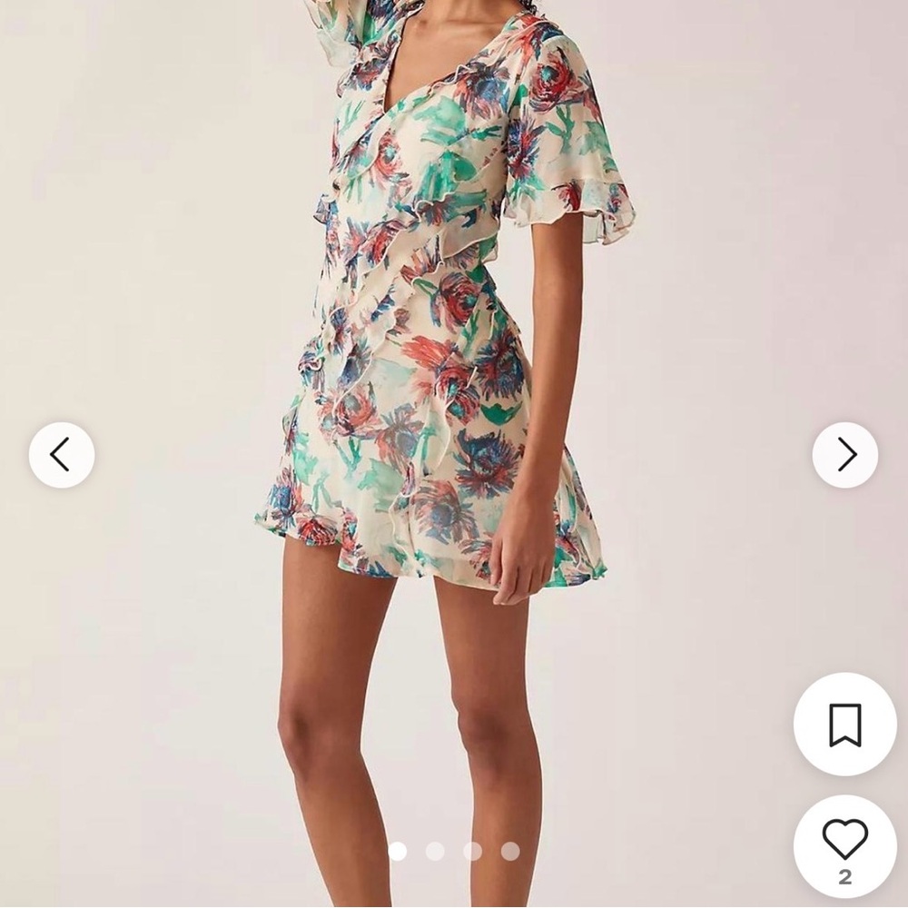 Anthropologie Floral Ruffle Mini Dress in Ivory, Teal, Coral